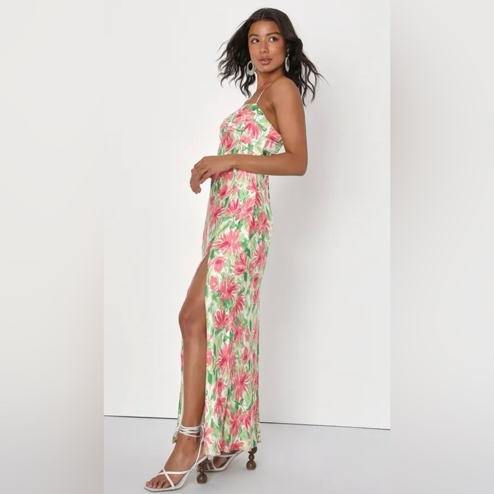 Lulus Vacay Getaway Ivory Floral Maxi Dress Large